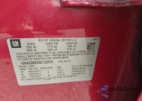 2013 Chevrolet Equinox 1Lt from USA, damaged, VIN 1GNALDEK5DZ122276